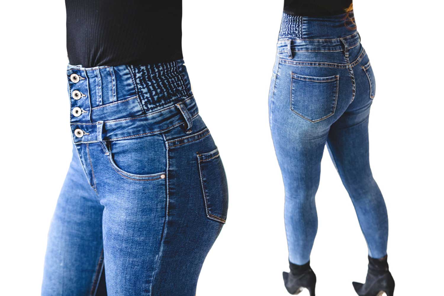 

Dopasowane spodnie damskie jeansy wysoki stan Xs