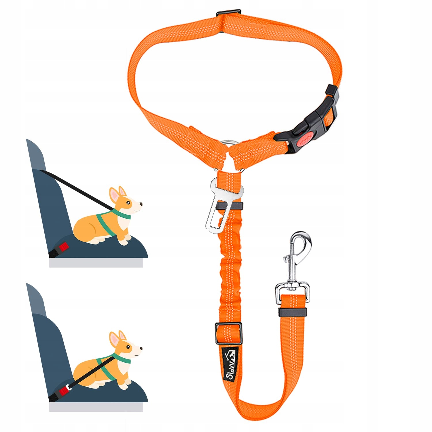 Levně Slowton Bezpečnostní pás pro psa do auta 2v1, nastavitelný, reflexní