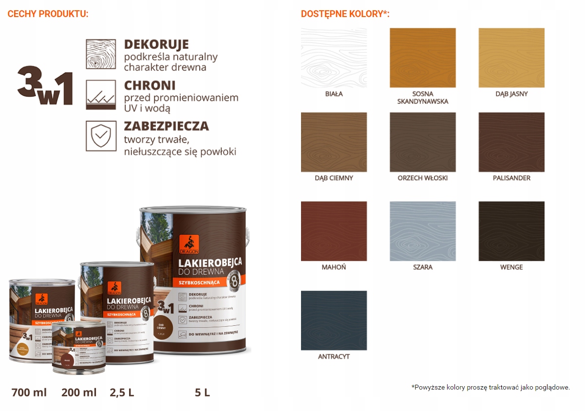 Lakierobejca do drewna 700ml DĄB CIEMNY DRAGON Pojemność 0.7 l