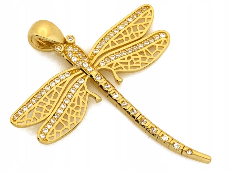 Zlatý přívěsek 585 Velká vážka se zirkony 5.19 g Bílé kameny 14kt