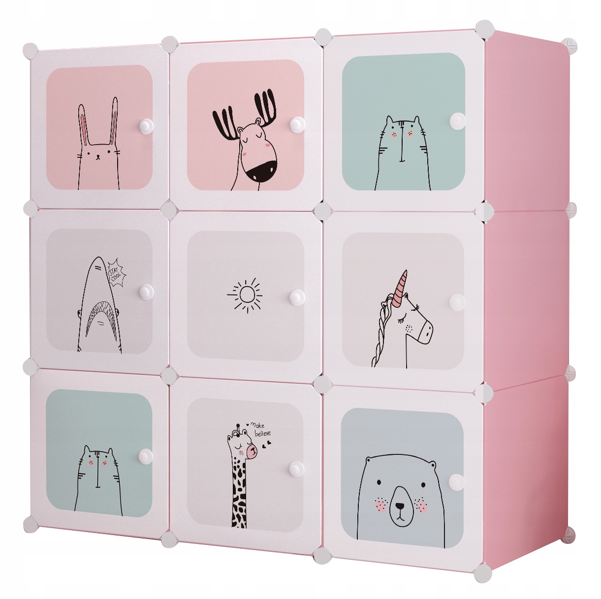 Рожева модульна дитяча шафа на 9 полиць, стелаж для кімнати, іграшки, одяг