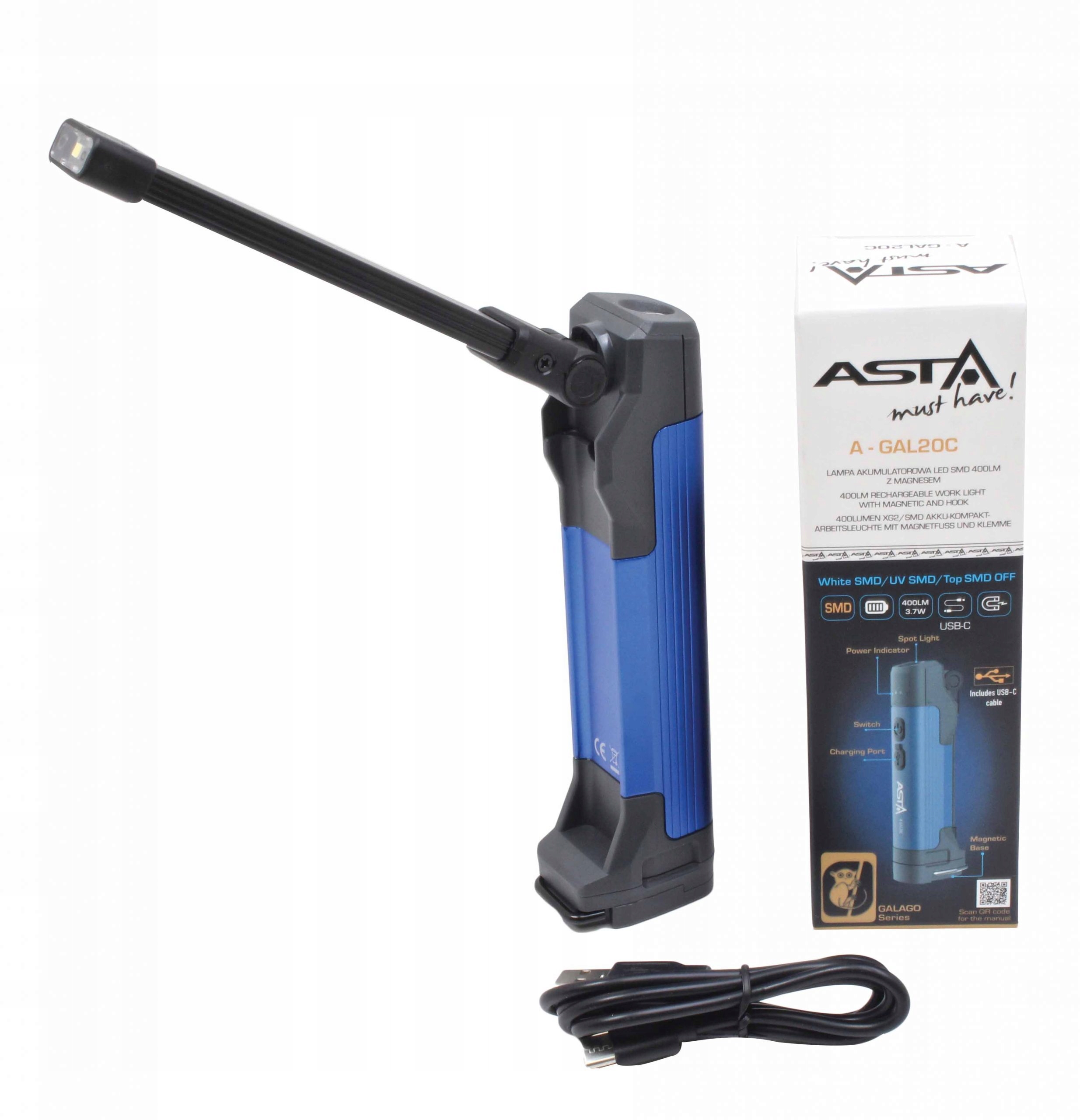 A-GAL20C LAMPA AKUMULATOROWA LED COB 400LM Z MAGNESEM ASTA