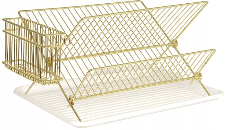 Levně Odkapávač na nádobí stojící, dvouúrovňová, zlatá, Dish Rack