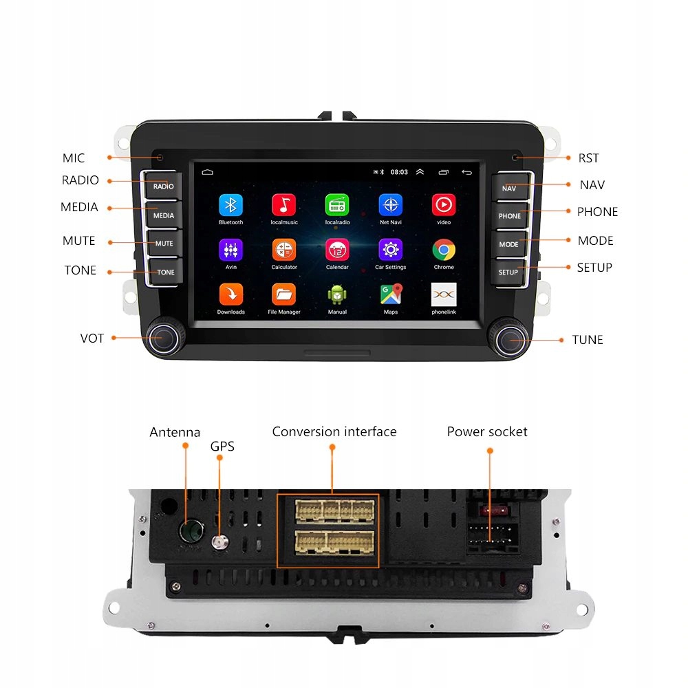 Radio Android 8 Volkswagen Golf Passat GPS vw PL Model 122g