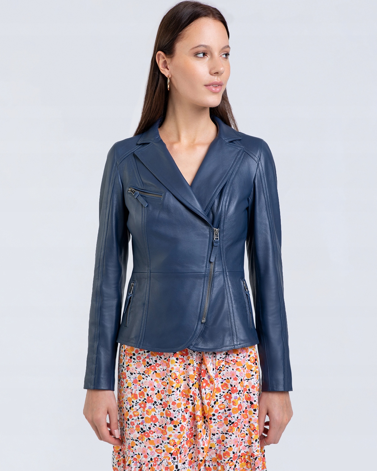 Kožená Dámská Bunda Tmavě Modrá XXL/44