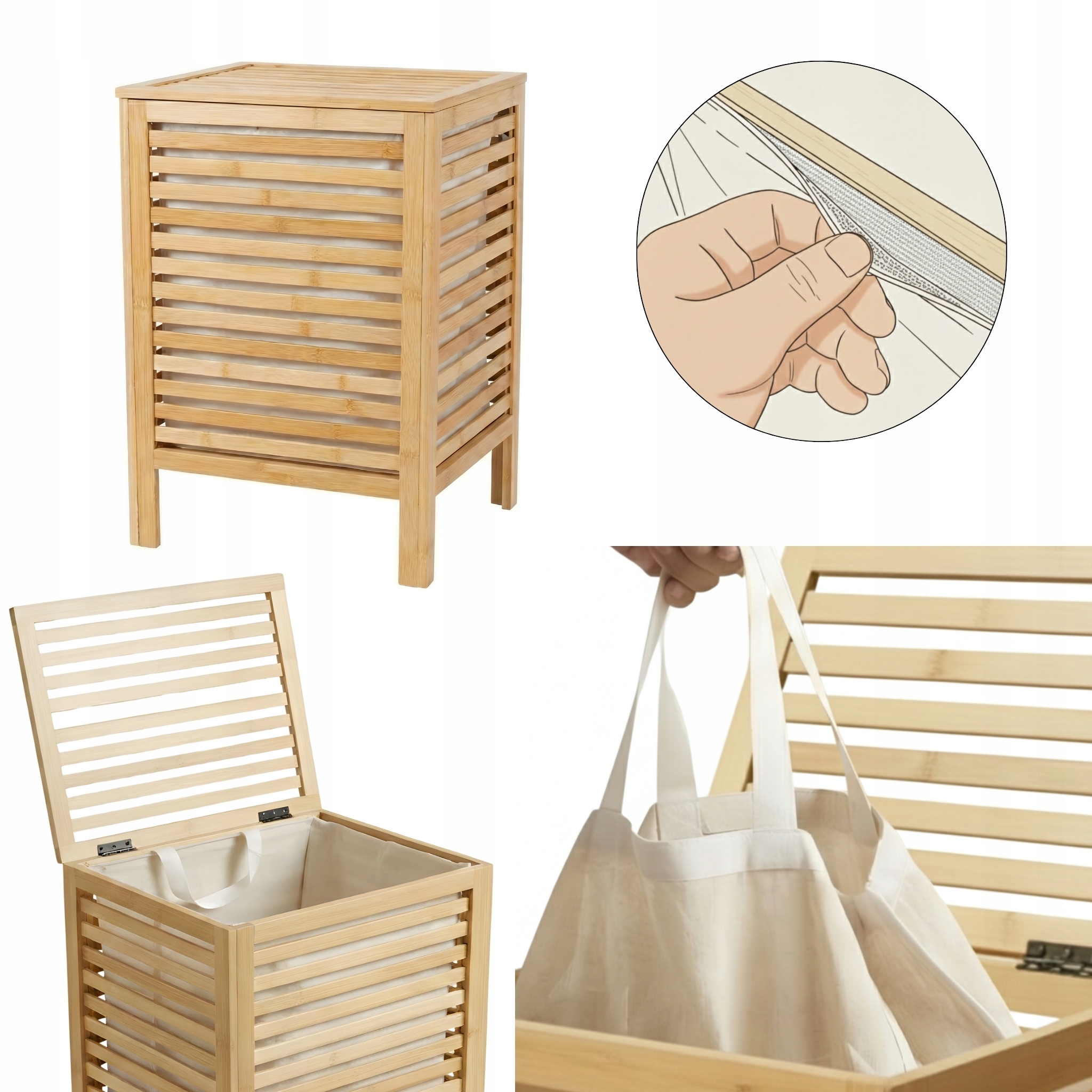 Bambusový koš na prádlo s víkem a vyjímatelným pytlem Lund, 60 l