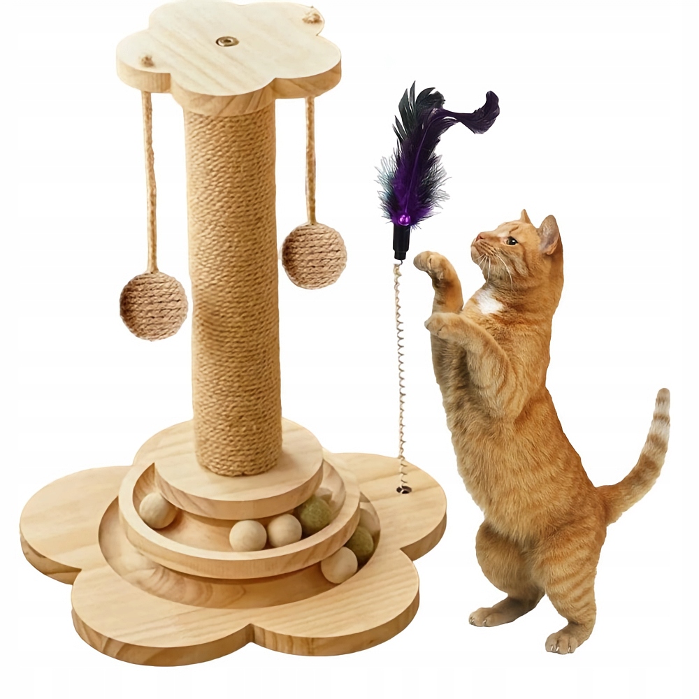 Levně Škrabadlo Pro Kočky Škrabací Sloupek Sisal S Dřevěnými Hračkami 44.5 CM