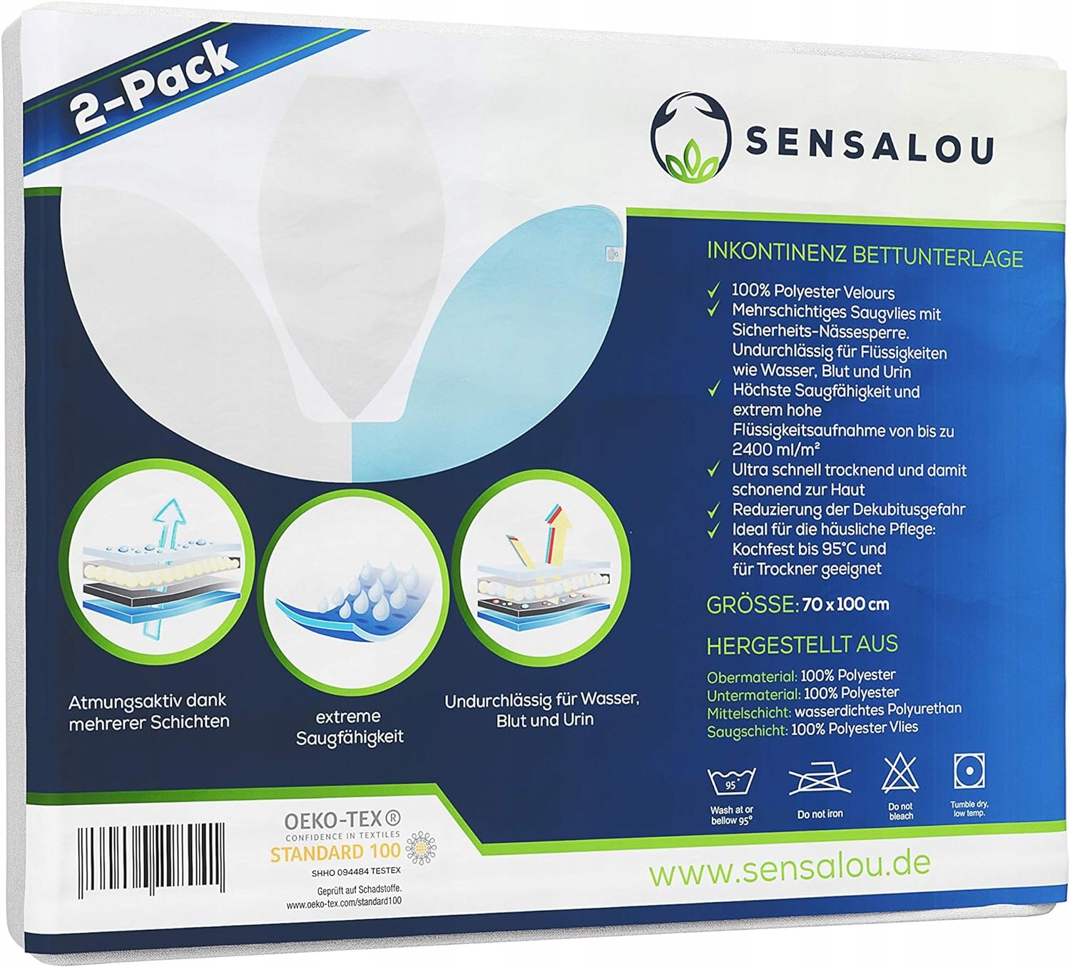 2x Sensalou Nakładka na materac 70 x 100 cm wodoszczelna ochrona materaca Odcień perłowy