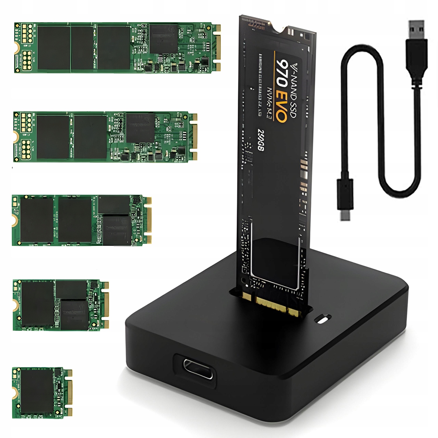 Adaptér pro čtečku disků Ssd M.2 2v1 Sata Ngff Nvme PCIe M2 Usb-c Usb 3.1