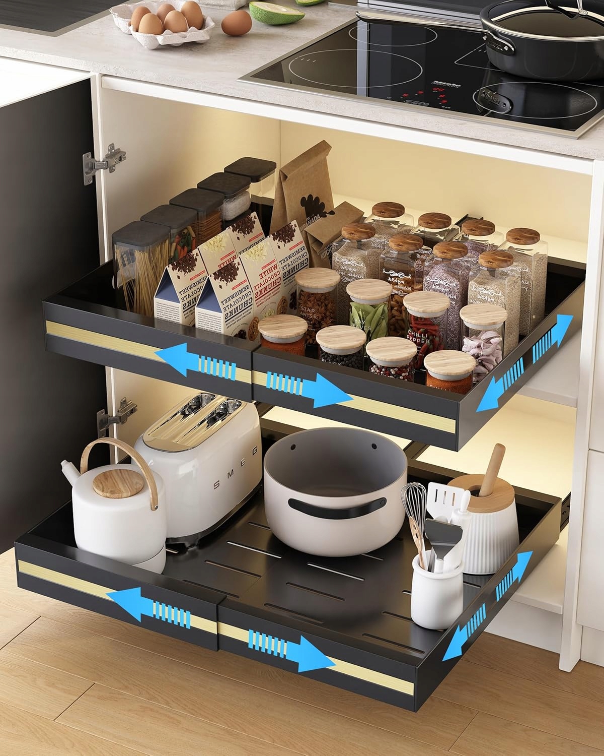 Sada 2 posuvných zásuviek Umdonx pre kuchynskú skrinku 30,5 – 51,5