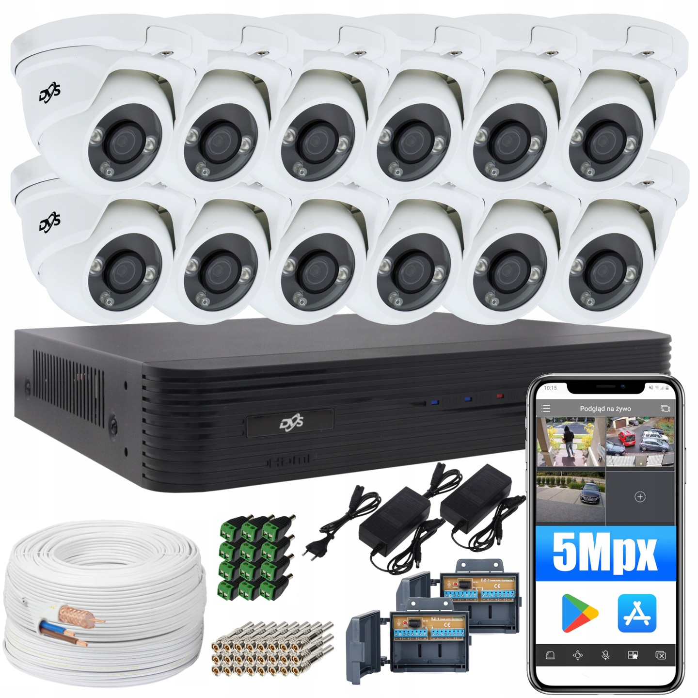 ZESTAW 12 ZEWNĘTRZNYCH KAMER DO MONITORINGU DOMU BIURA MAGAZYNU 5MPx DVS