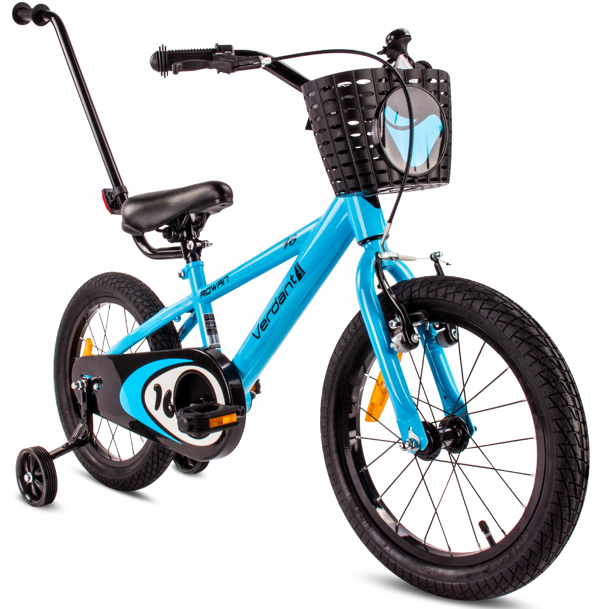 Rower dziecięcy dla chłopca 16 cali Koszyk Kółka boczne Pchacz Verdant