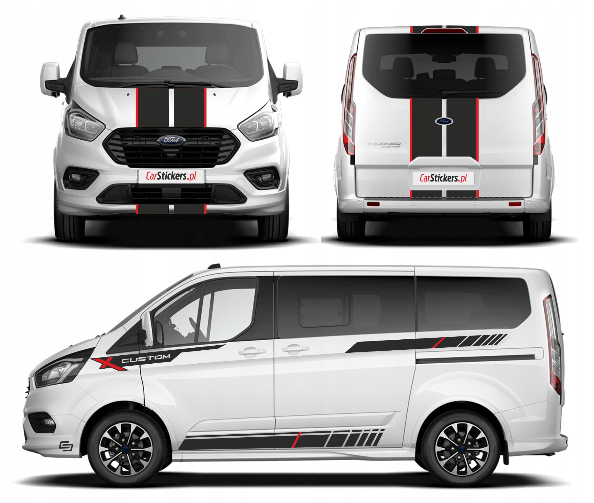 Samolepky na Ford Custom X na bocích kapoty a zadních dveřích