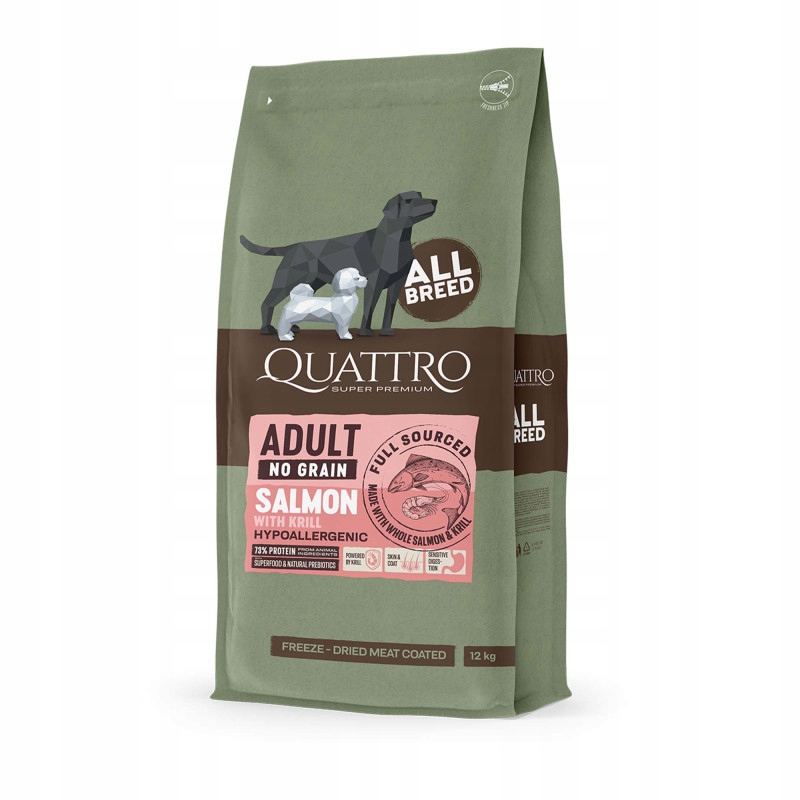 Levně Quattro Losos s krilem Krmivo krmivo pro dospělé psy 12 kg