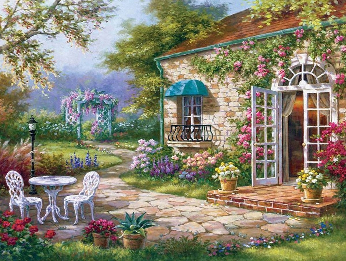 Diamantová Výšivka Diamond Painting Mozaika Květinová Veranda 45x58 cm K