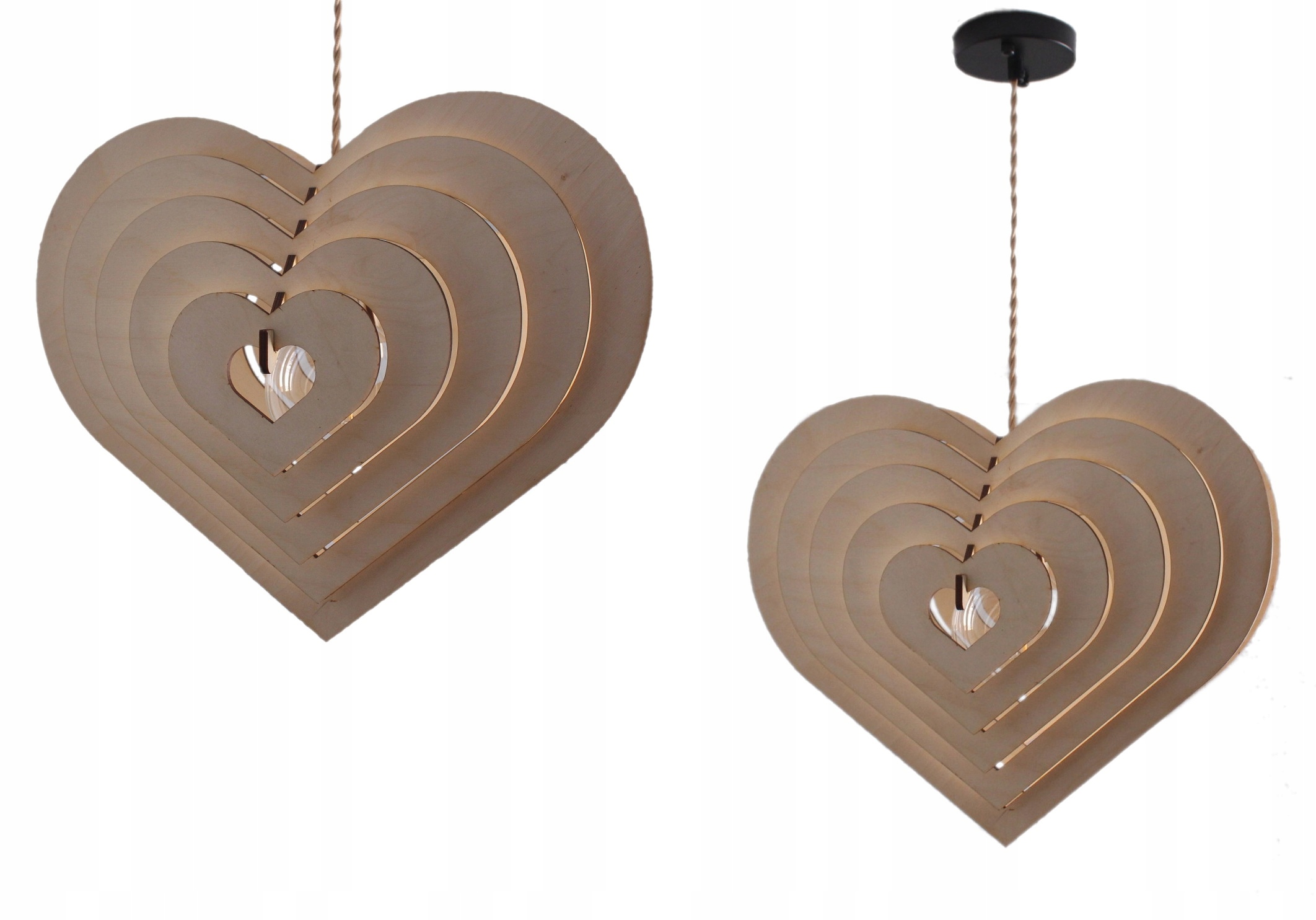 Dřevěná Stropní Lampa Vzor Srdce Obruba