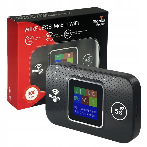 Přenosný WiFi router 4G Lte, vysokorychlostní 300 Mbps, napájení z Usb, LCD displej