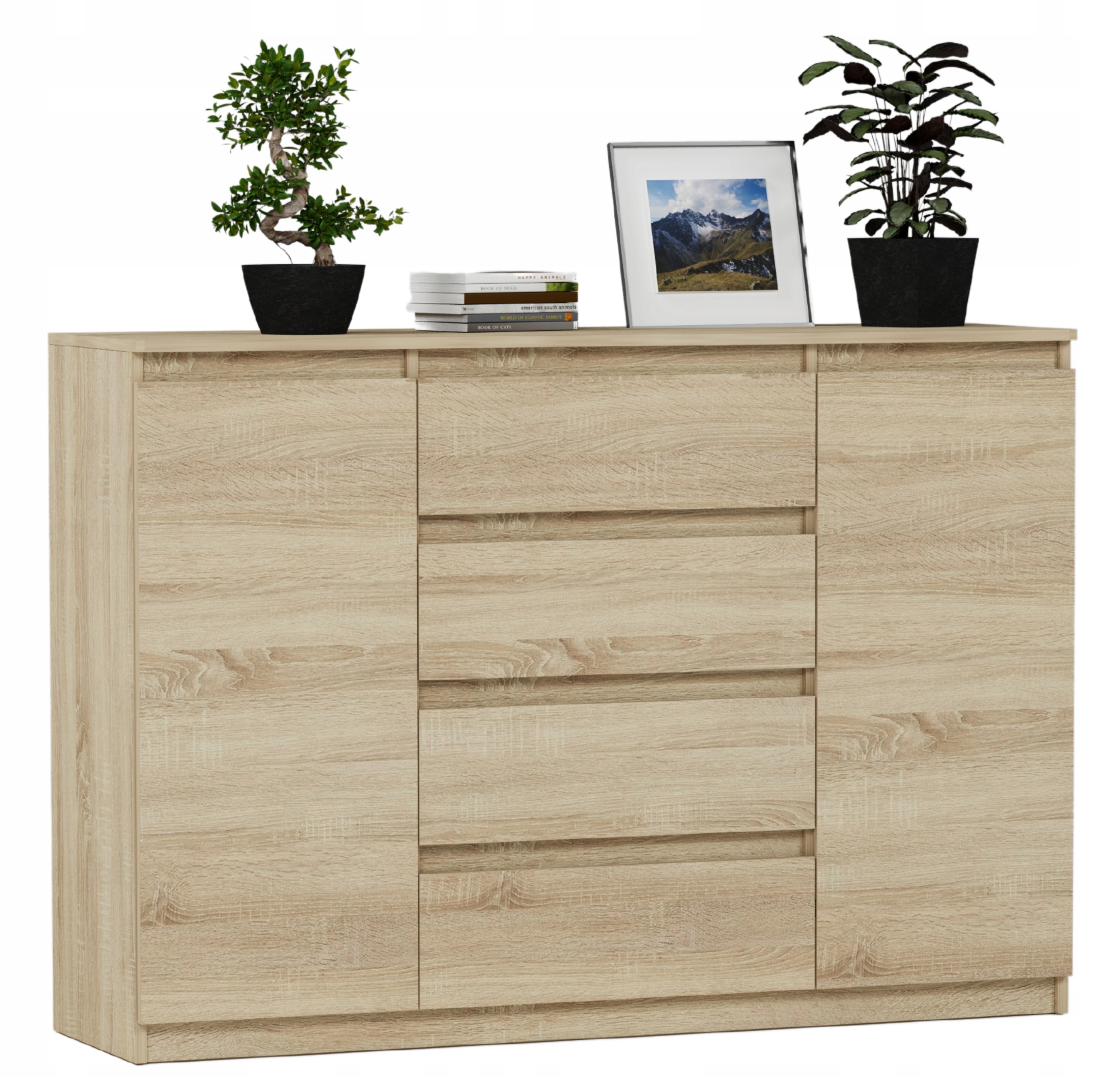 Modna KOMODA 140 SZAFKA 4 SZUFLADY 2 PÓŁKI Sonoma