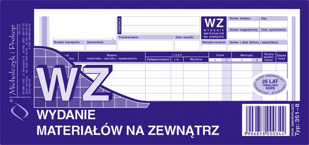

Wydanie materiału na zewnętrz Wz 1/3 A4 M&p 35