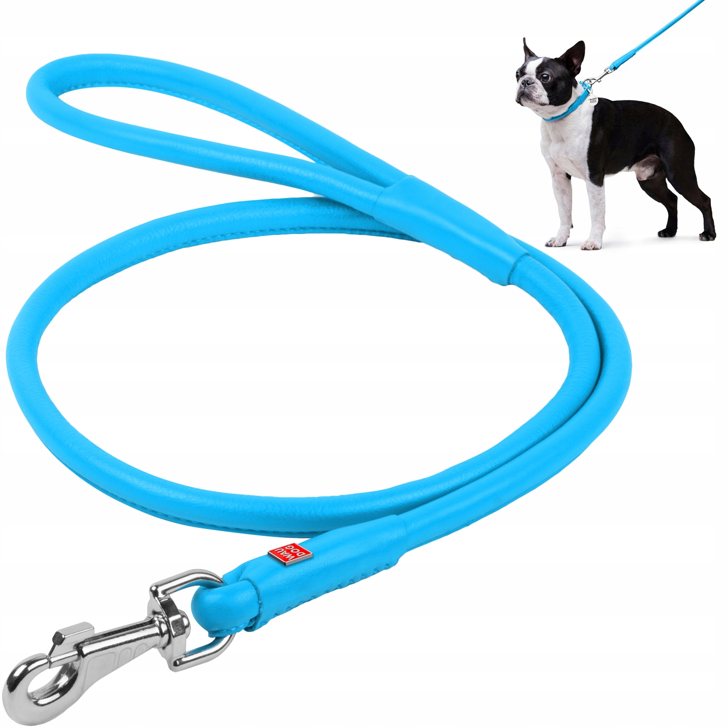 Vodítko pro psa kožené, kulaté, modré, velikost M/L, 122 cm 10 mm
