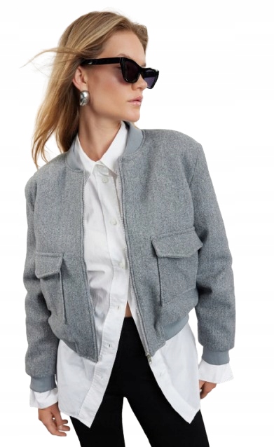 Trendyol Šedá Mikina Bomber S Kapsami A Stahovacími Šňůrkami 36 5AB