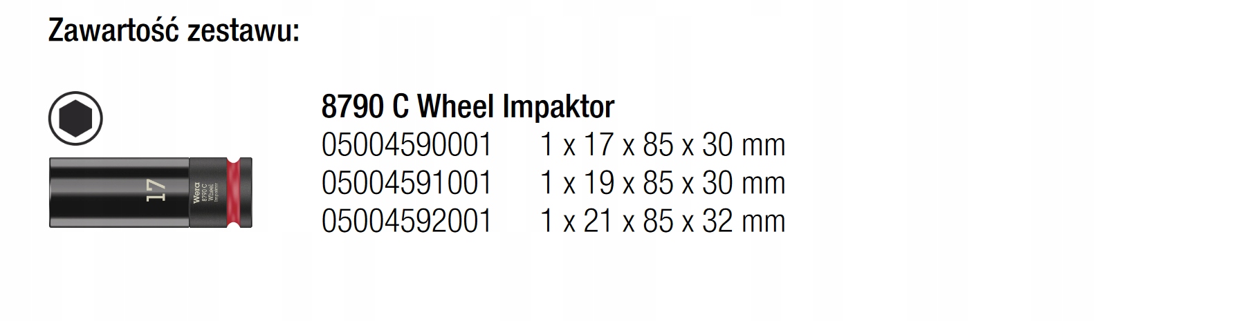 ВЕРА 004595 Wheel Impaktor 1/2 socket set