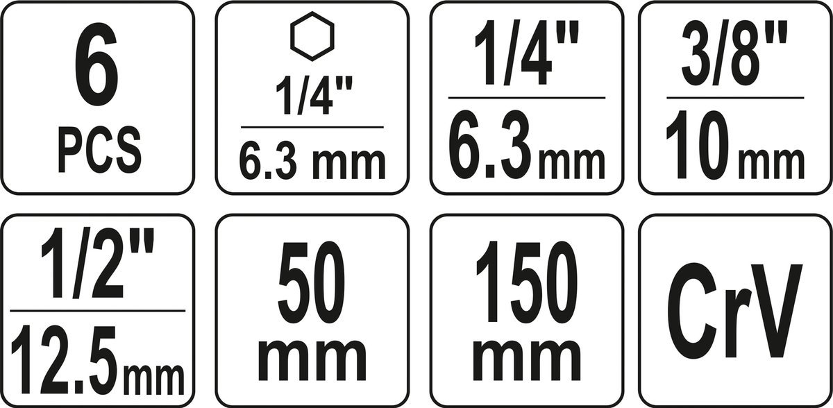 ADAPTER DO NASADEK HEX REDUKCJE 1/4 3/8 1/2 6 SZT Długość bitu 50mm 150mm