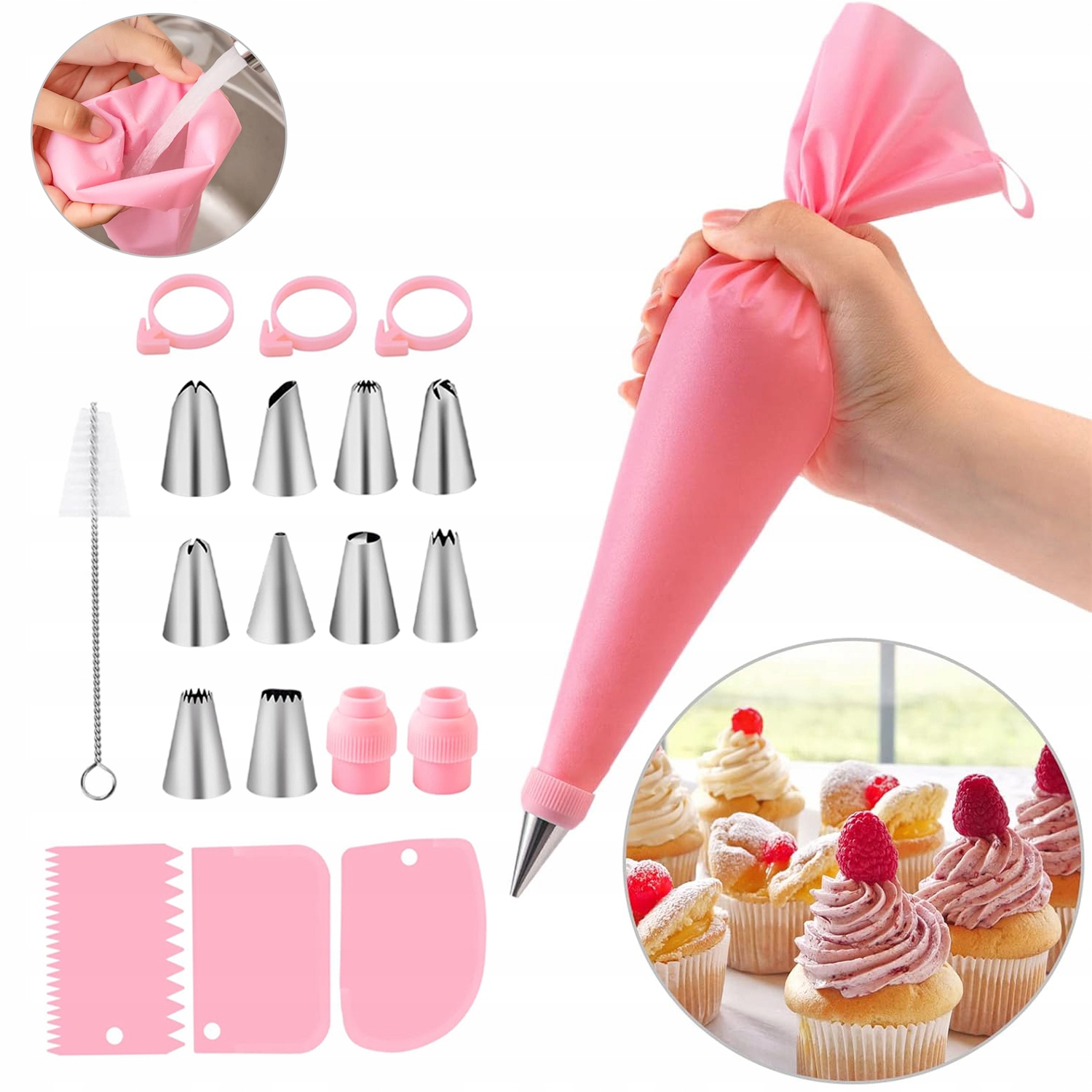 Levně Sada 40 Dílů Pro Zdobení Cukroví: 2x Silikonový Zdobič Dortů Sáček Cukrářské Špičky