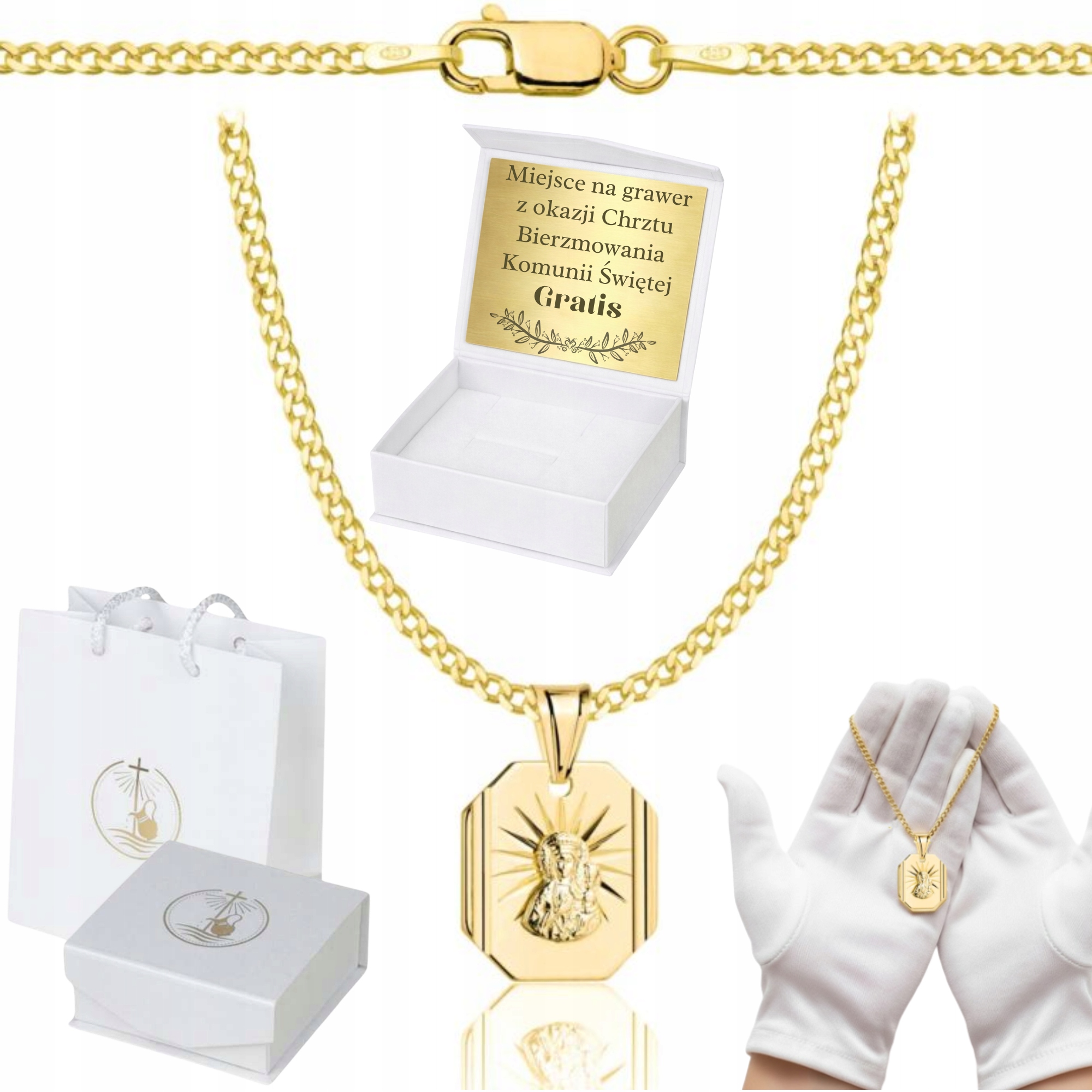 Zlatý Řetízek Na Svatém Přijímání Křest Medailon Pr 925 585 Gravírování Suvenýr