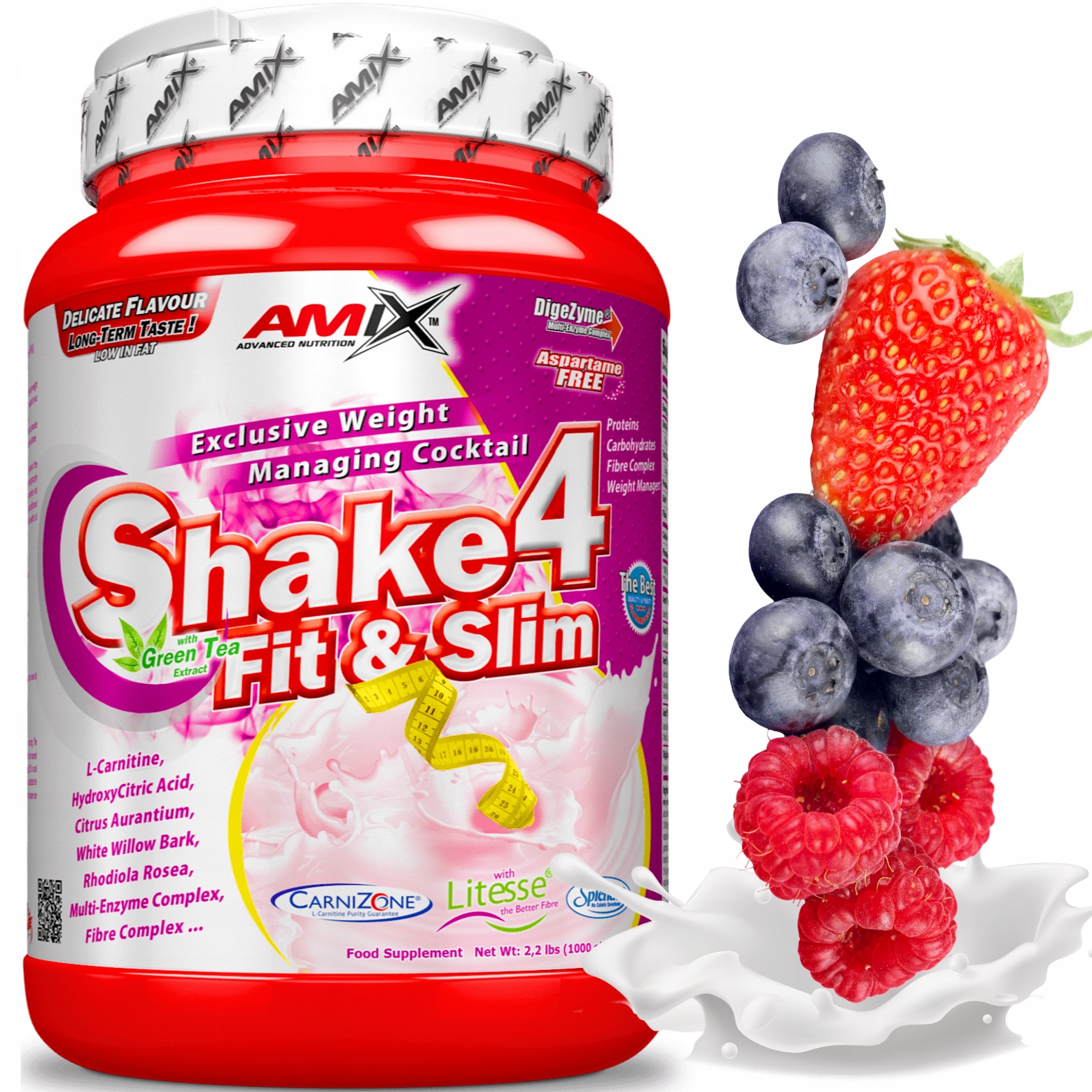 Náhradní jídlo Amix Shake 4 Slim Ovocný 1kg Koktejl na hubnutí