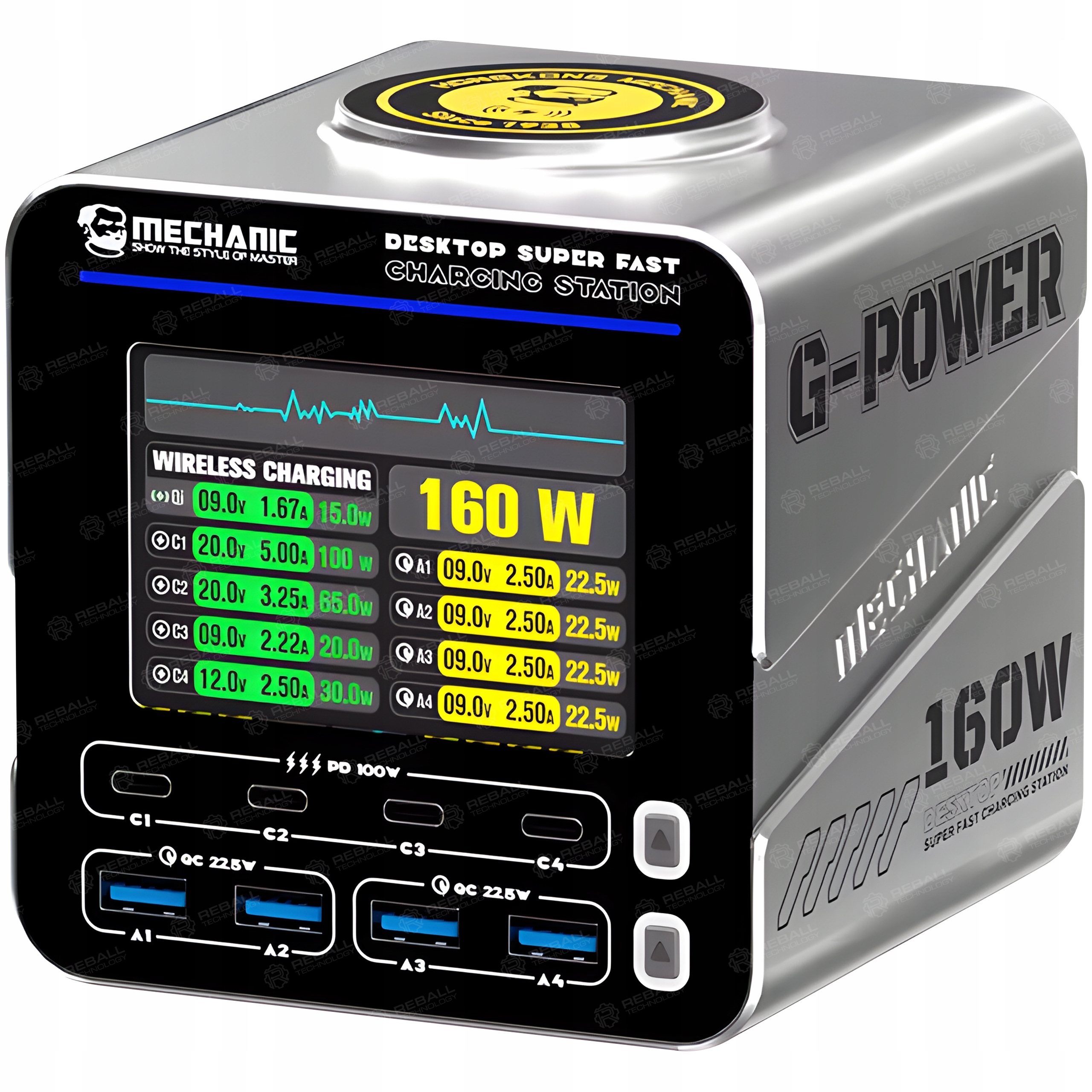 Rychlá Univerzální Usb Nabíječka Mechanic G-power 160W 8 Portů Wireless