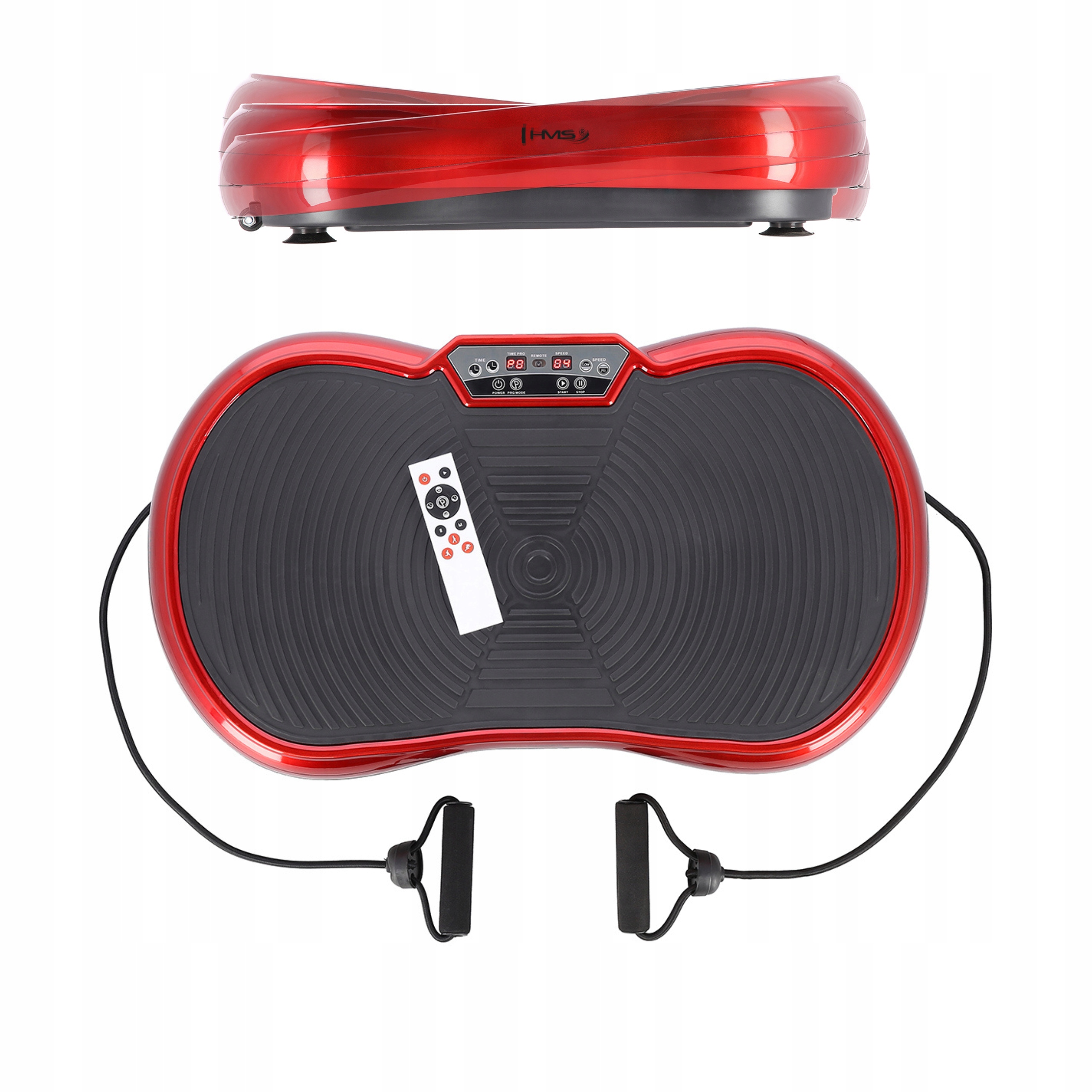 Trening wibracyjny platforma fitness czerwona 150kg gumy oporowe pilot Hms
