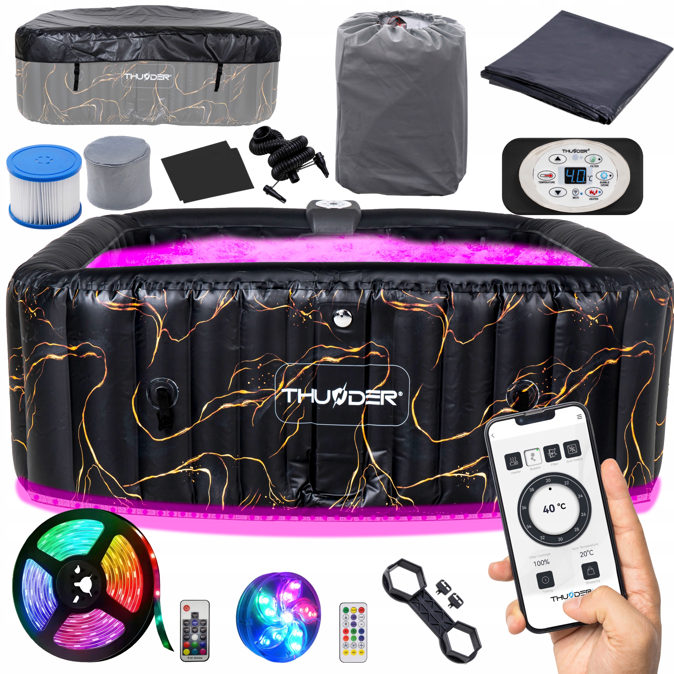 Dmuchane SPA 6 osób do ogrodu basen z hydromasażem światełka LED wifi