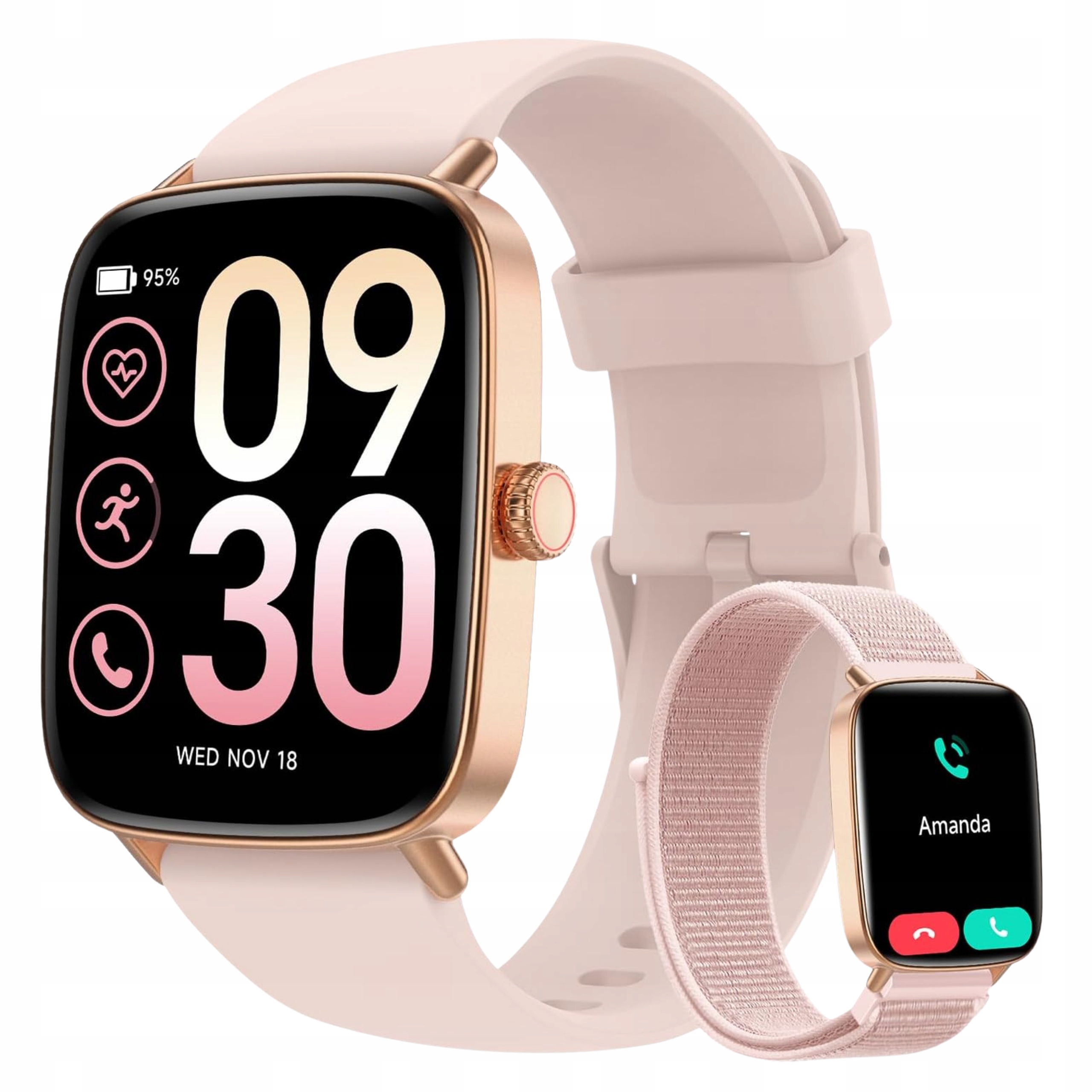 Chytré Hodinky Dámské hodinky s 2 řemínky Bluetooth 1.85 palců Ai Voice Pro