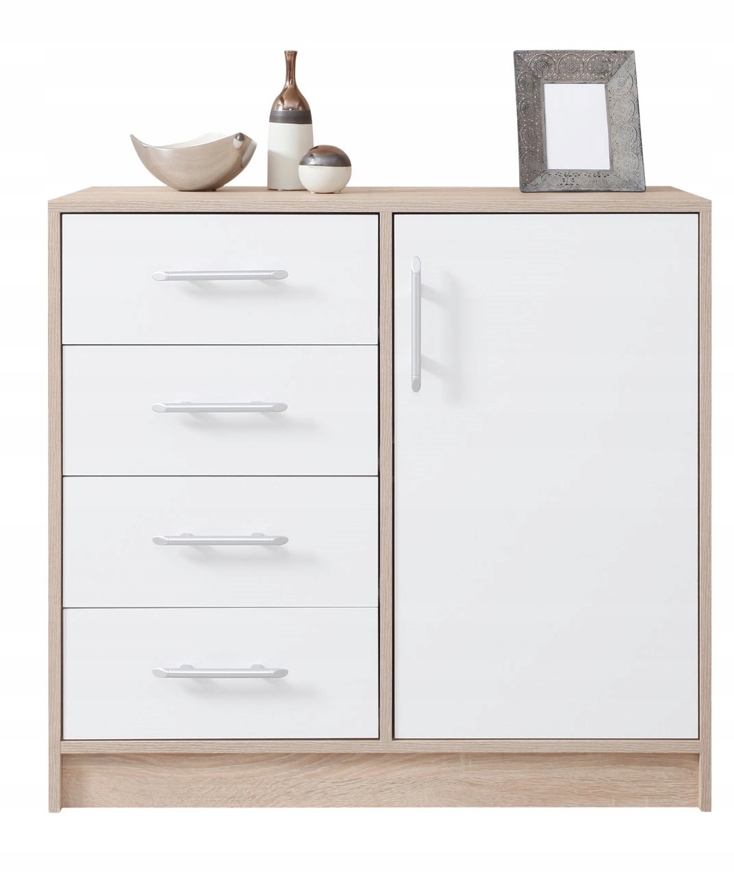 

Komoda 90 cm Szuflady Półki Spoti Dąb Sonoma Biały