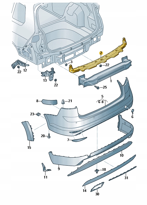 ŚLIZG ZDERZAKA TYŁ ŚRODEK VW GOLF VII