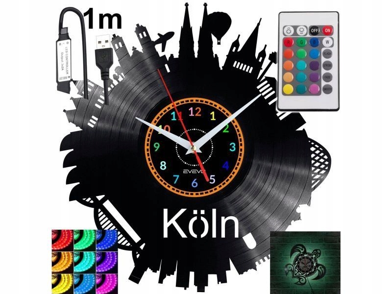Koln Nástěnné hodiny Rgb Led podsvícené na dálkové ovládání Vinylová deska Moderní