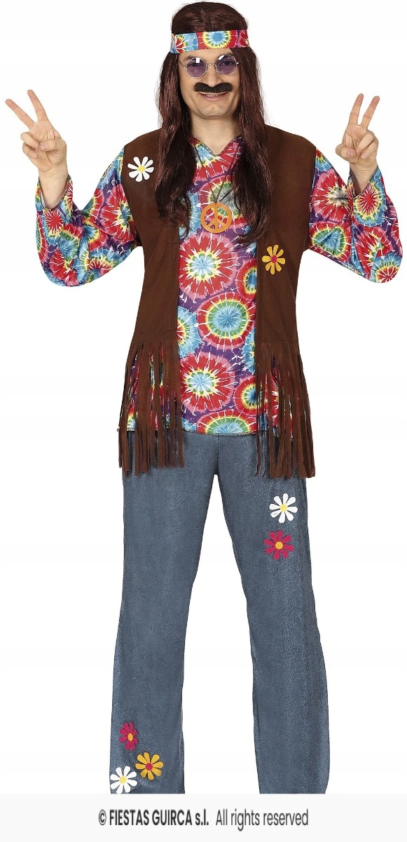 Kostým Hippisa Převlek 70. léta Kostým Hippie Děti Květiny Barevné XXL