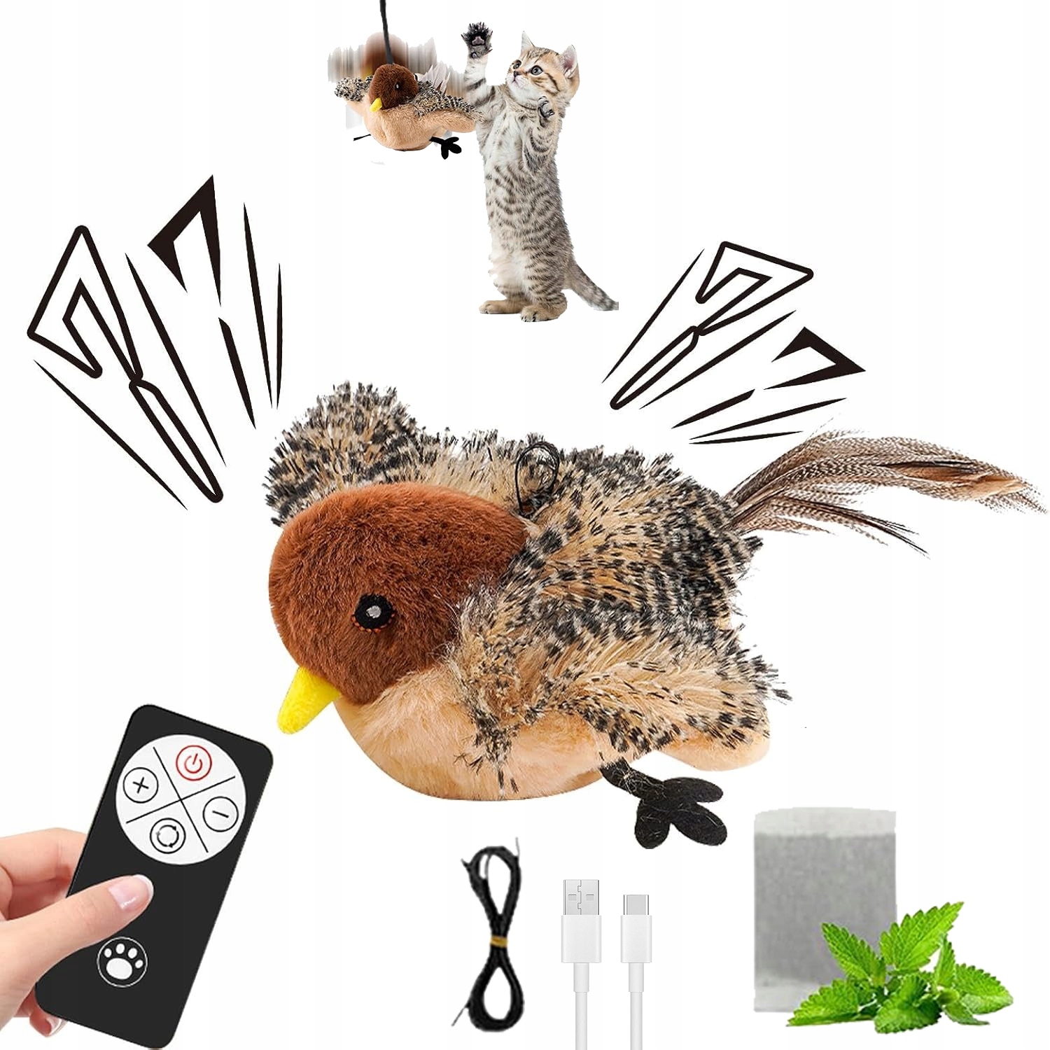 Levně Interaktivní hračka Pták pro psa kočku s pohyblivým zvukem