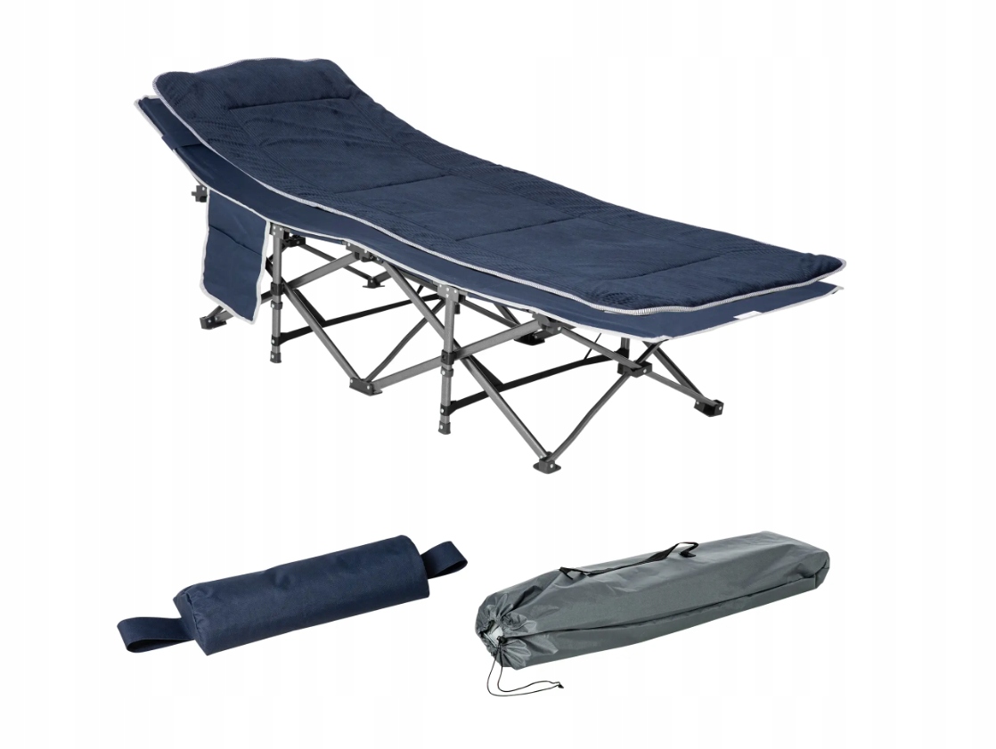 Skládací kempingová postel s polštářem, 188 x 64,5 x 53 cm, modrá