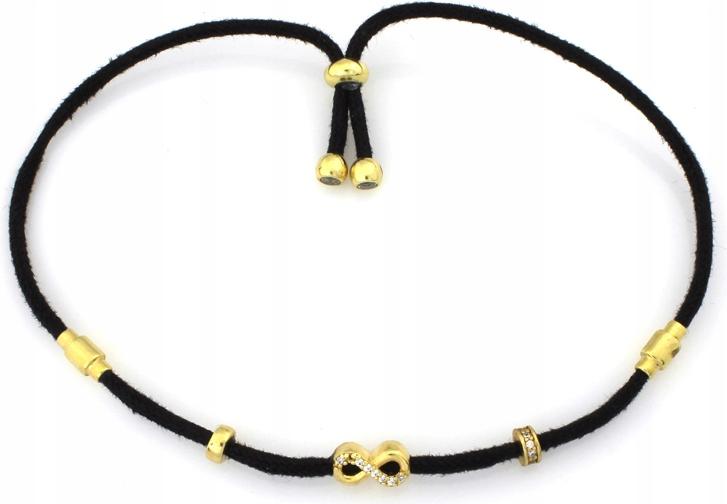 Stříbrný náramek 925 s provázkem a stříbrnými pozlacenými nekonečny