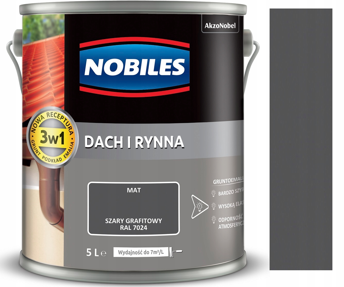 Nobiles Farba Dach I Rynna Szary Grafitowy 5L