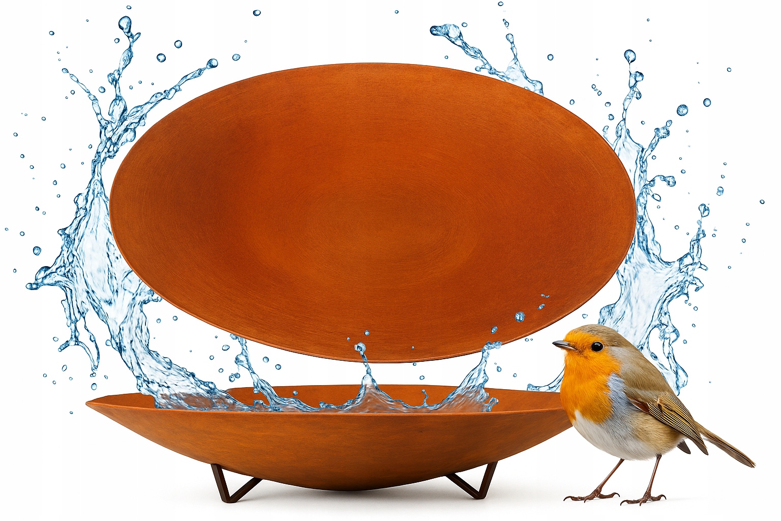 Zrcadlo Ocelová Miska Napáječka Pro Ptáky Jezírko 57 cm Rez