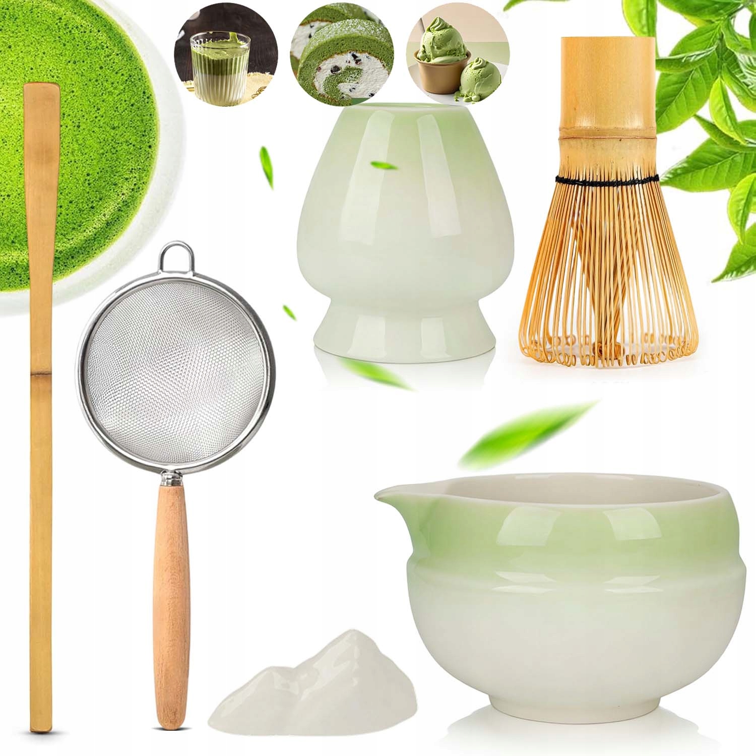 Zestaw Do Matchy 7W1 Ceramiczny Czarka Miotełka Łyżeczka Do Herbaty Matcha