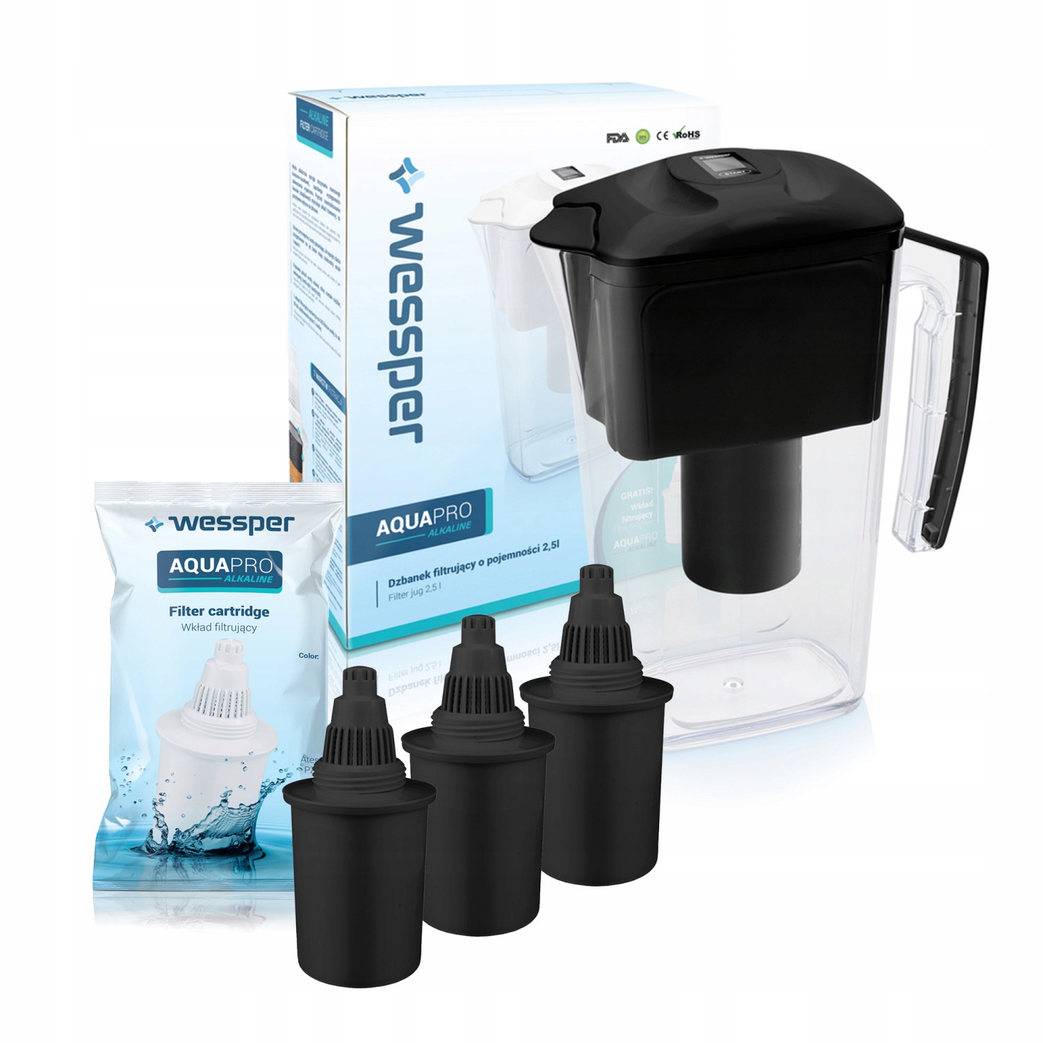 

Dzbanek Wessper AquaPro Alkaline czarny + 3 wkłady