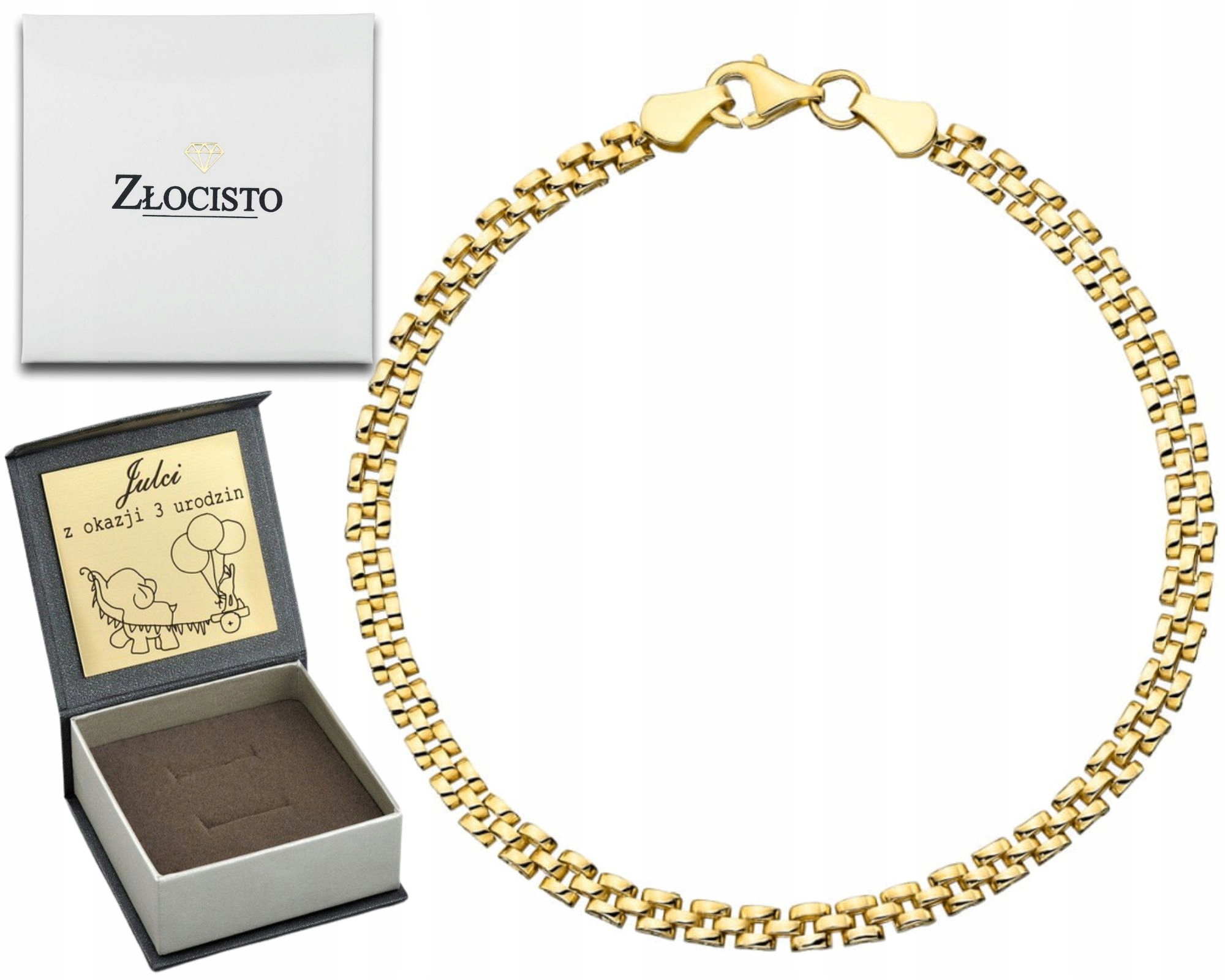 Zlatý náramek 585 14K čtverce gravírování 20,5 cm 4,98 elegantní šperky