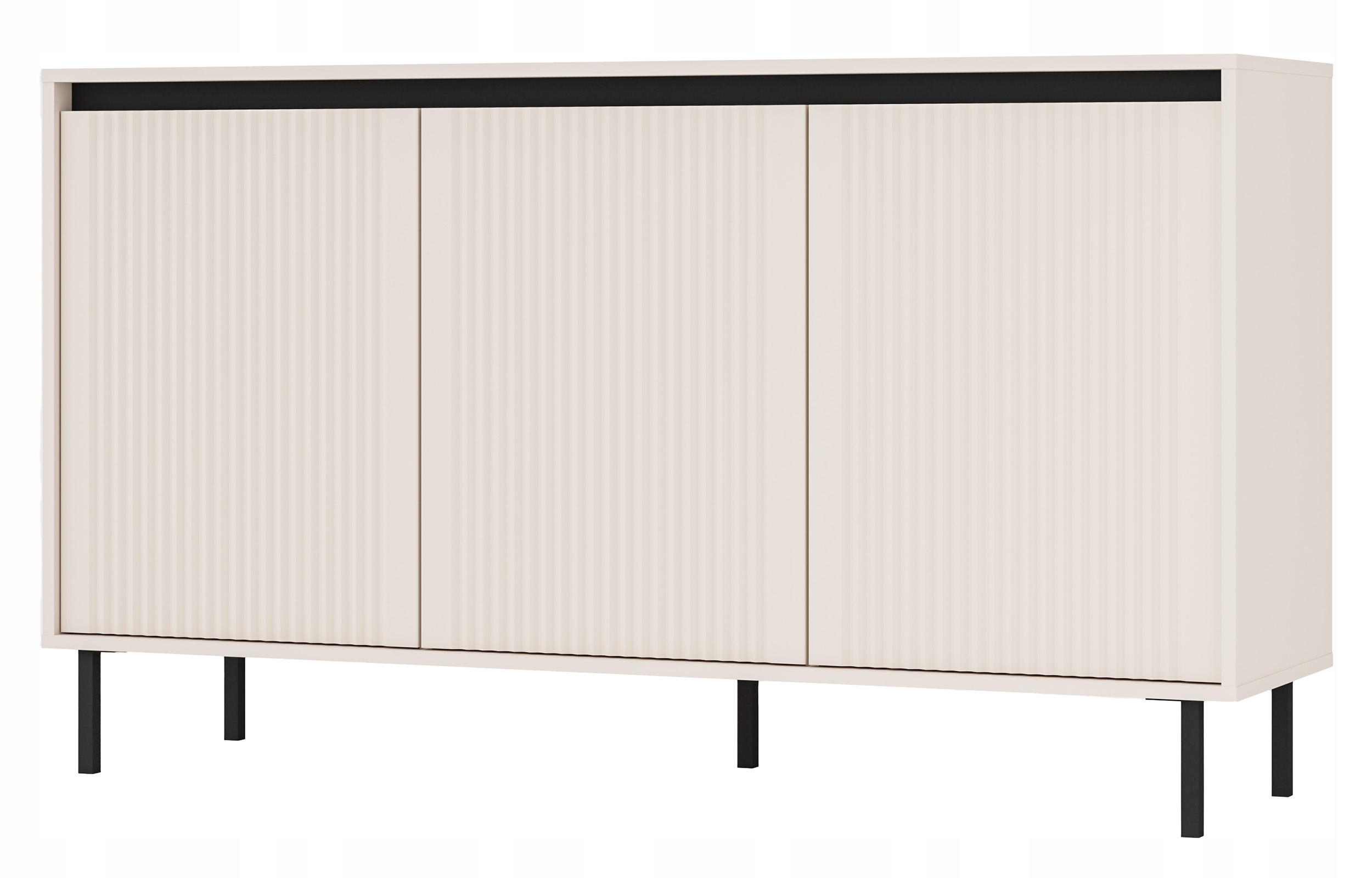 Třídveřová komoda Osaka s rýhovanými čely, 149 cm, pískově béžová