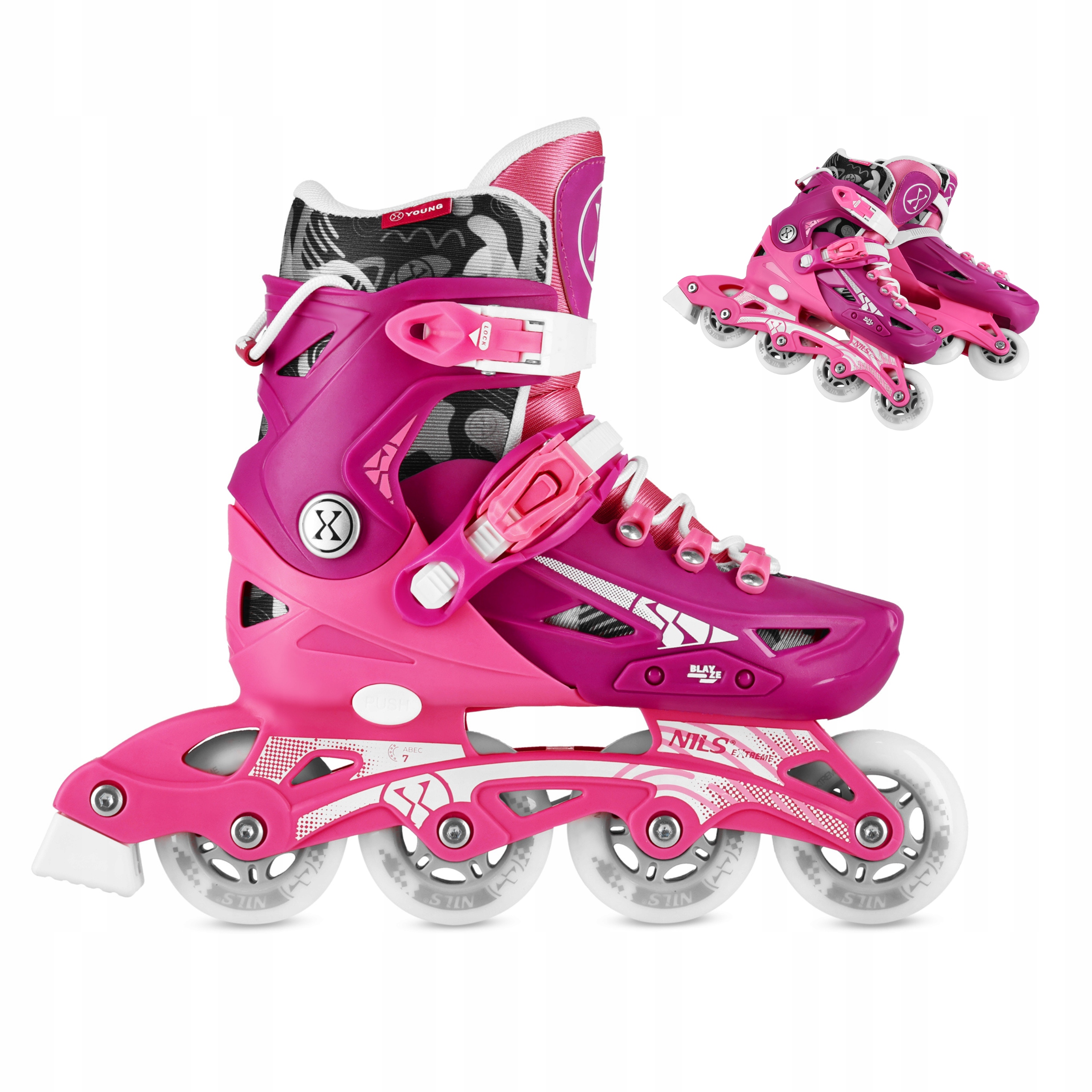 Brusle 2v1 růžové Blaze s nastavitelnou gumou 31-34 Nils Extreme