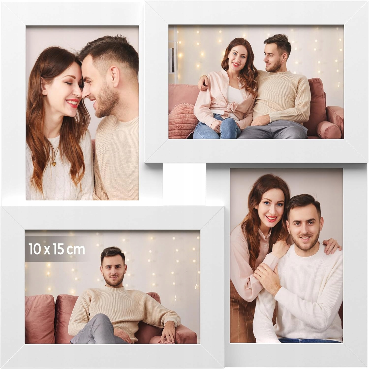 Rámeček na 4 fotografie, velikost fotografie 10 x 15 cm, skleněná tabule, bílá