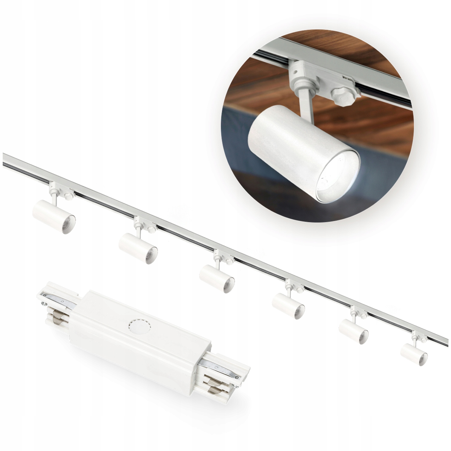 Sada kolejnicová 3-fázová kolejnice 2m+2m, vnější, 6x lampa, 2x krytka Bílá